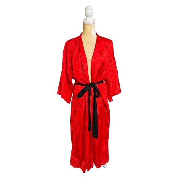 Golden Bee Other - VTG Golden Bee Women's Kimono Robe Size M Medium Red Embroidered Belted